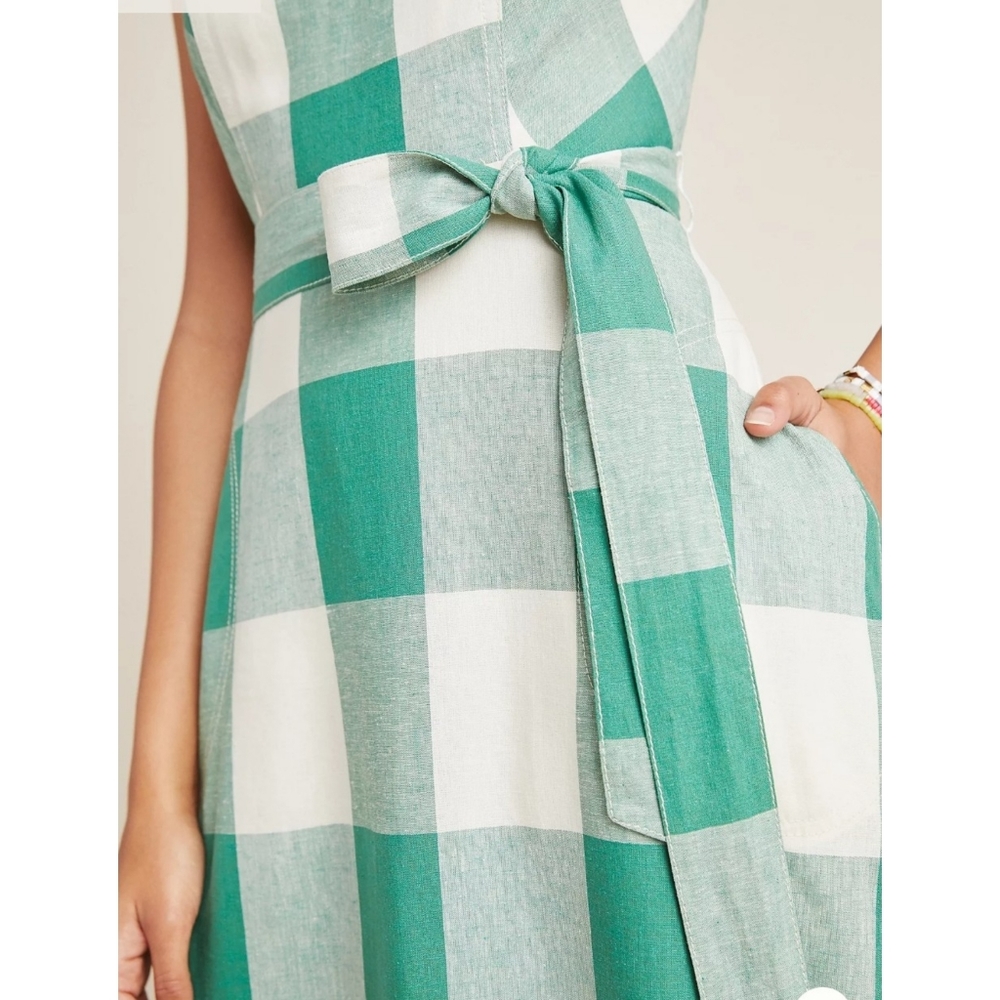 Greta Gingham Dress Green Size 4 - Picture 3 of 10